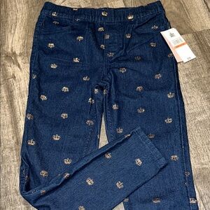 Navy Blue Pants with Gold Crown Pattern